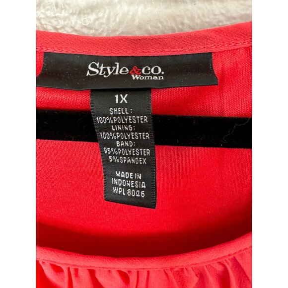 Style‎ & Co Women's Pink/Orange Blouse Size 1X short sleeve elastic round neck - Picture 6 of 6